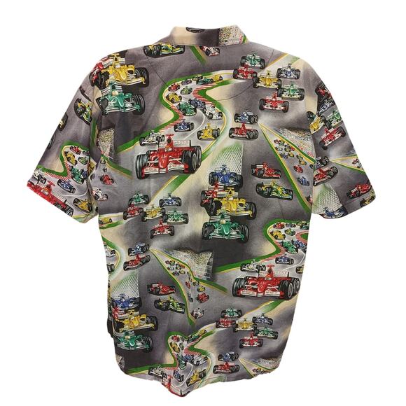 Max Boxxer Men's XXL Gray Race-Car Theme Hawaiian Shirt - Picture 2 of 4